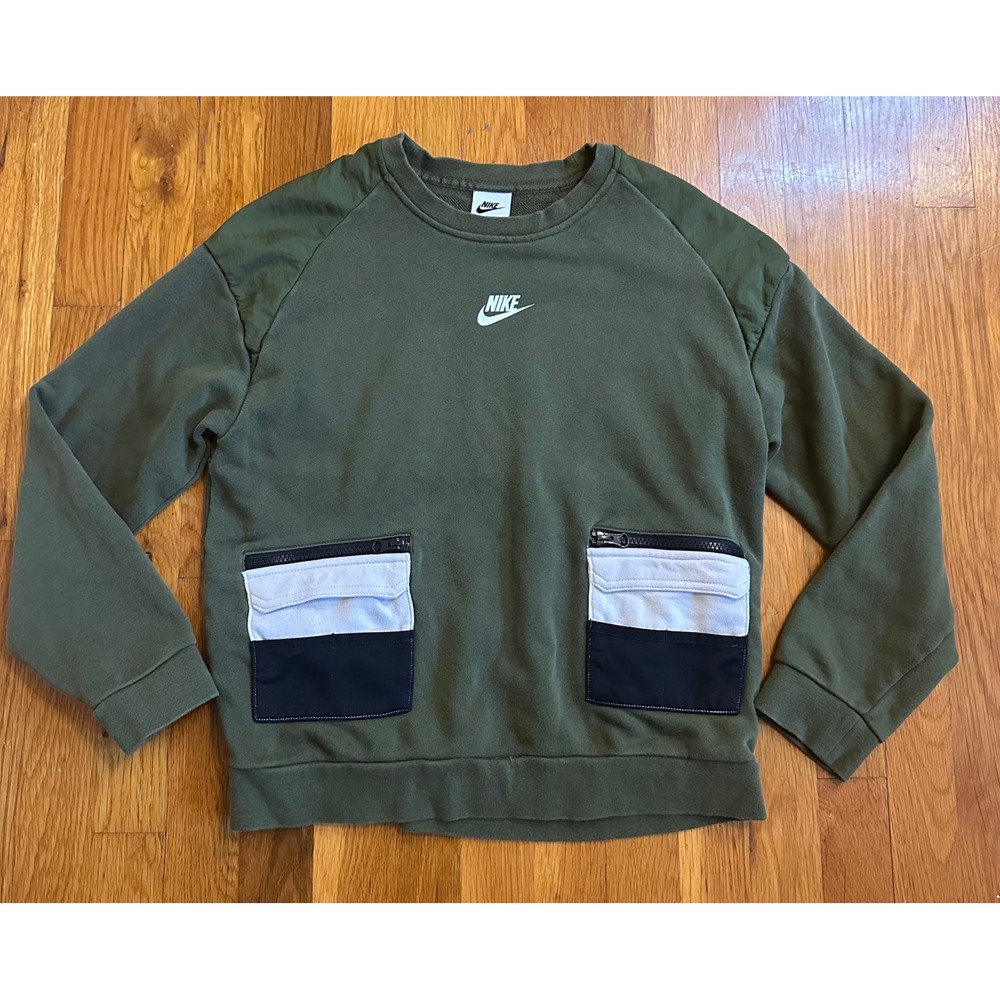 Nike Sportswear Utility Pocket Sweatshirt Olive Green Mixed Media Womens Large